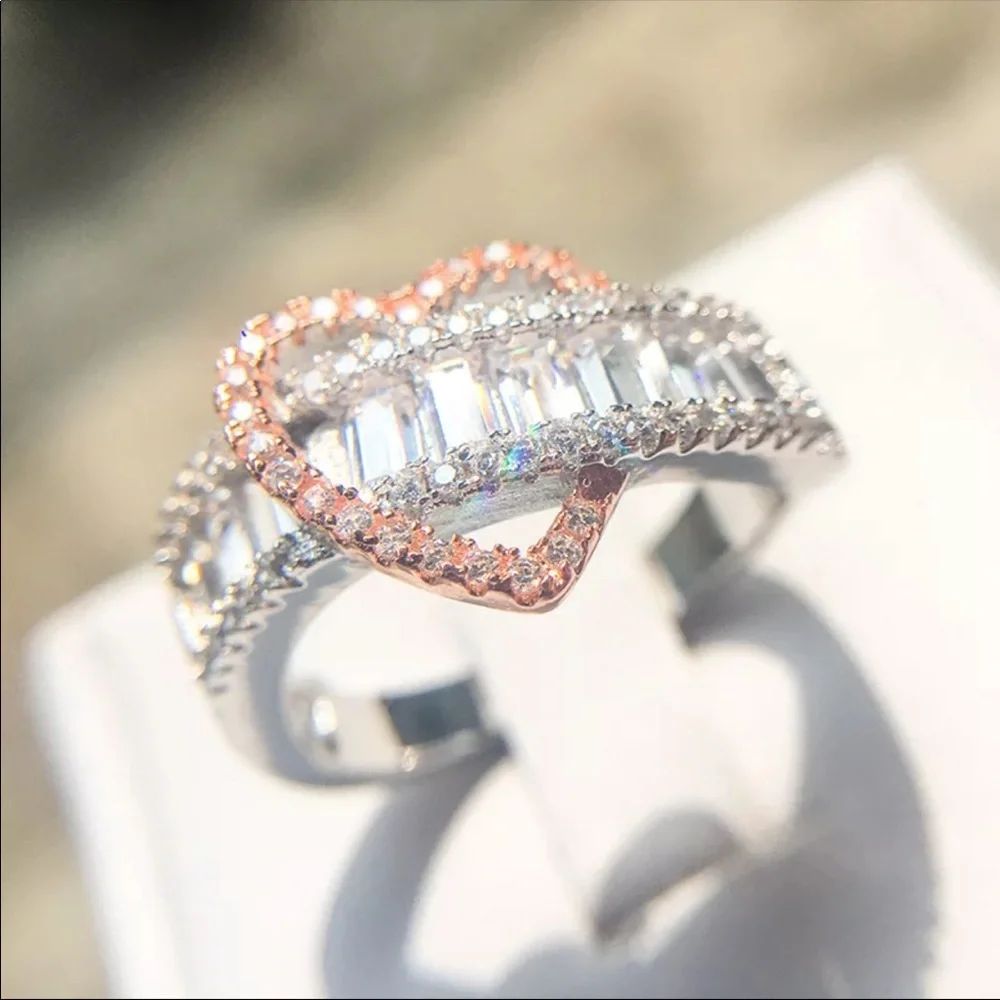 New Luxury 925 Silver 2 Tone Heart Engagement Ring - Picture 4 of 4
